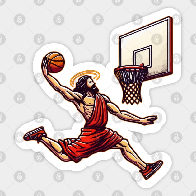 Funny Basketball Retro Jesus Christ Sticker by TomFrontierArt